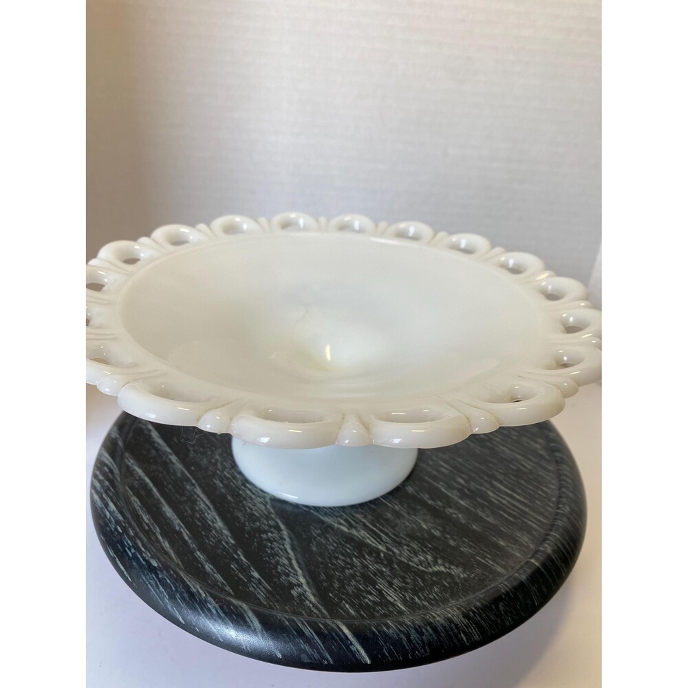 Vintage Anchor Hocking Old Colony Milk Glass Pedestal Fruit Bowl, Lace Edge Cent